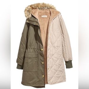 H&M army green fox fur hooded parka